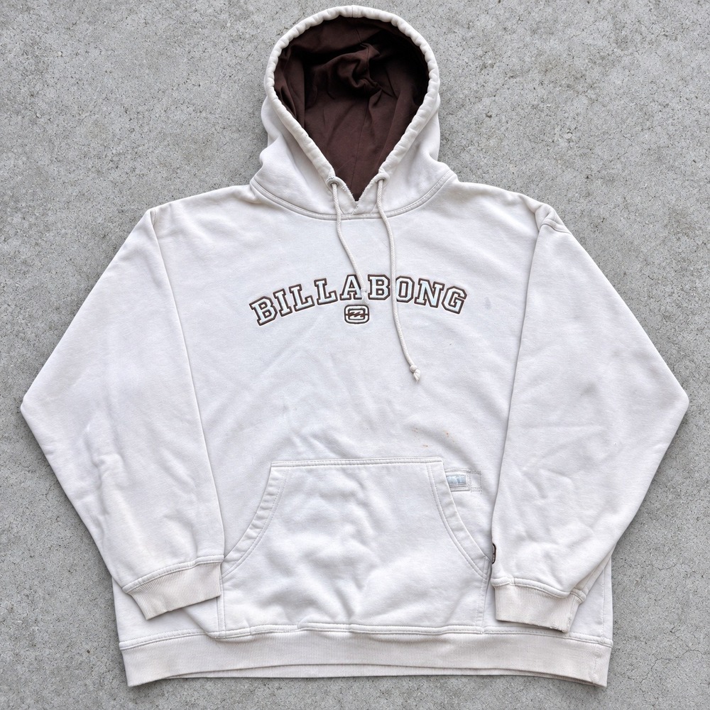 Billabong Mens Hoodie Beige Brown Embroidered Logo Pullover Surf Y2K 90s Large
